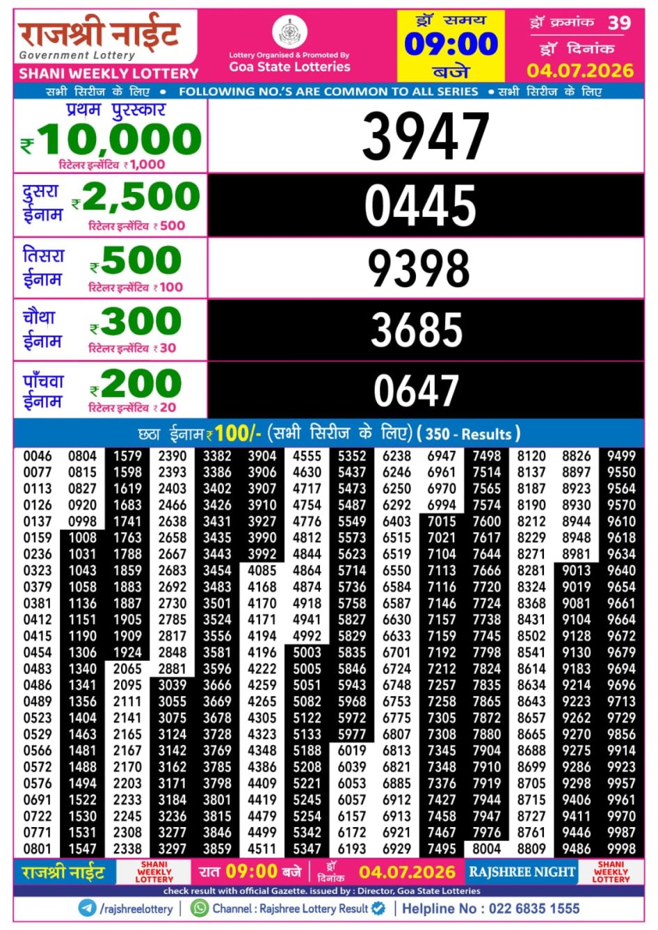 Everest Result Today Dear Lottery Chart