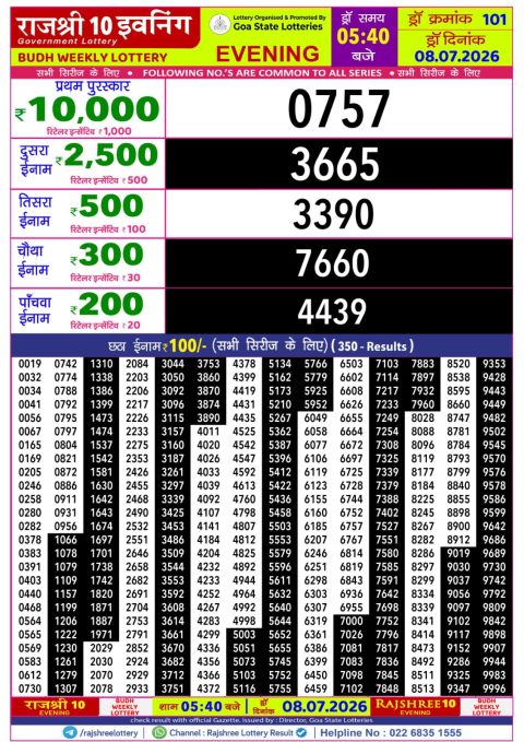 Everest Result Today Dear Lottery Chart