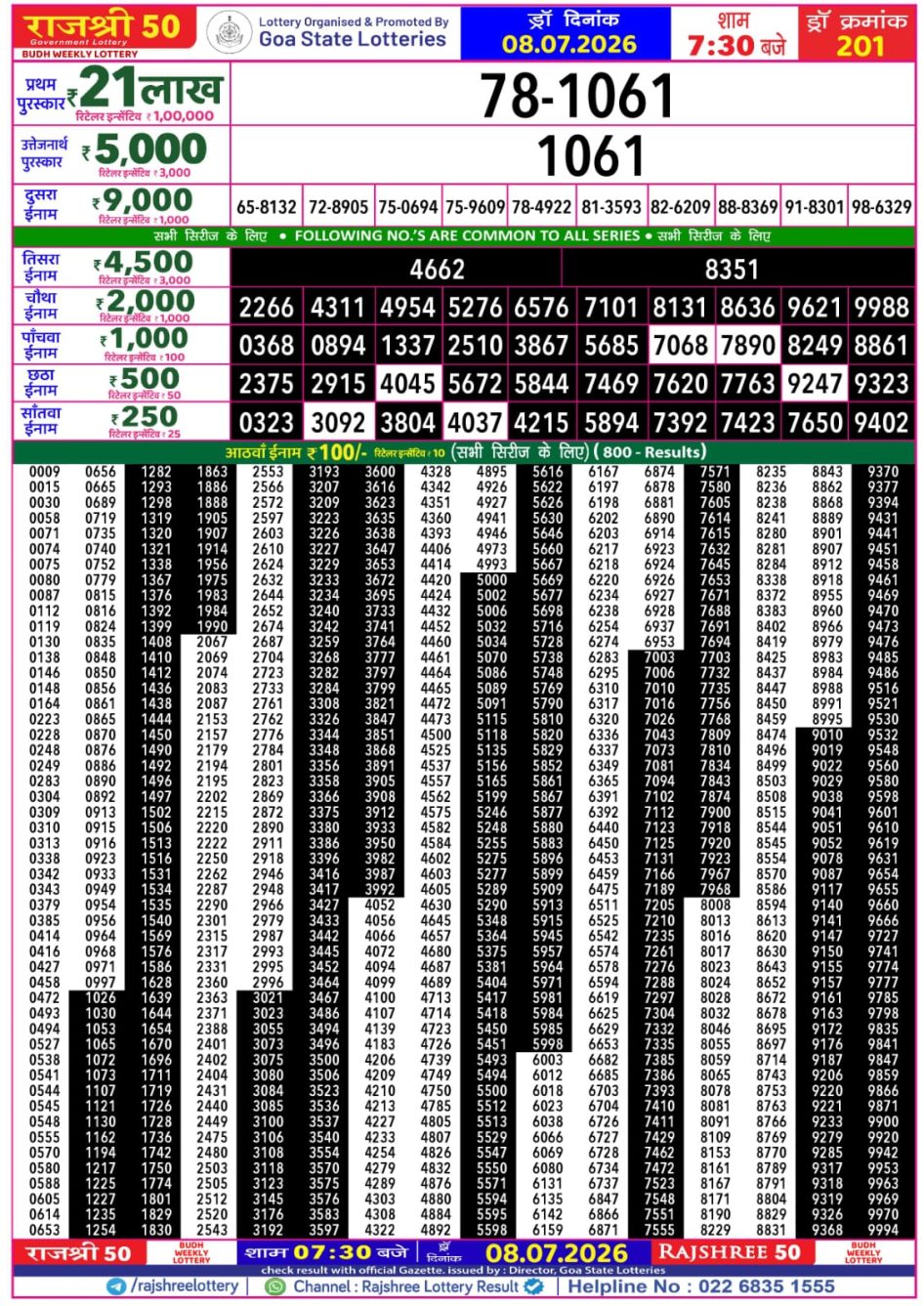 Everest Result Today Dear Lottery Chart