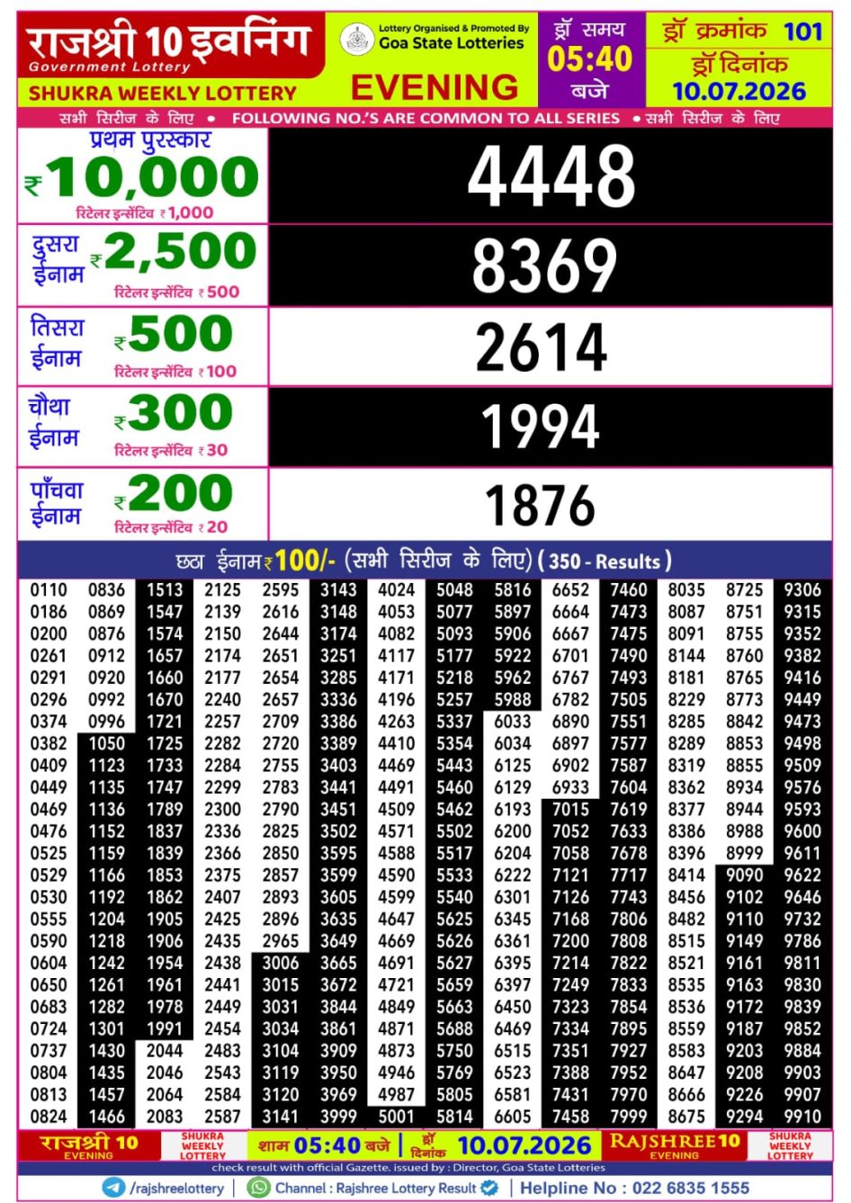 Everest Result Today Dear Lottery Chart