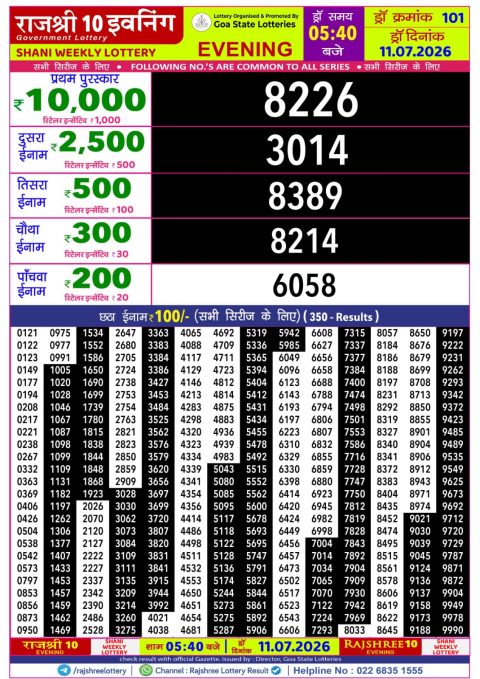 Everest Result Today Dear Lottery Chart