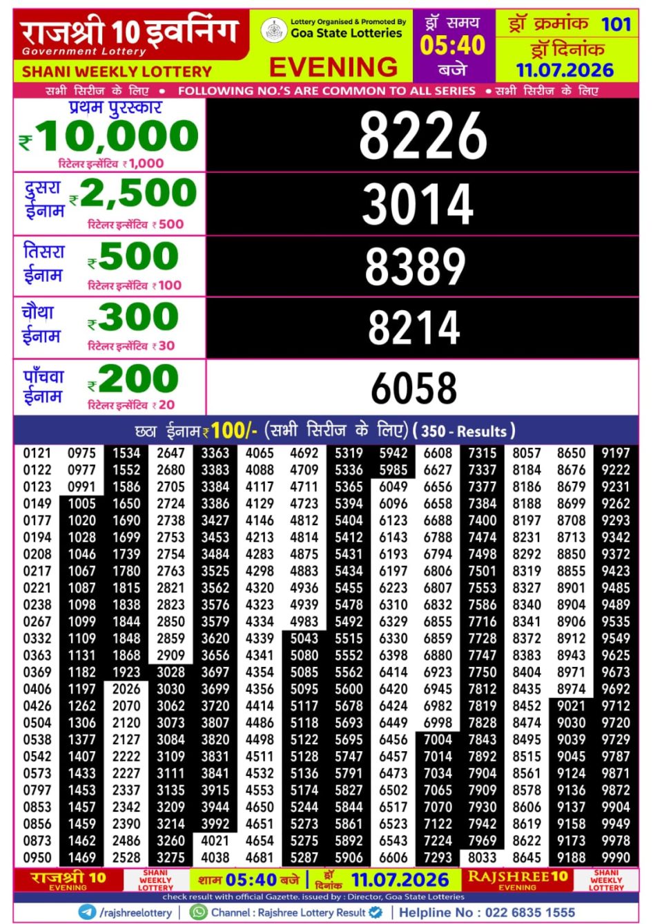 Everest Result Today Dear Lottery Chart