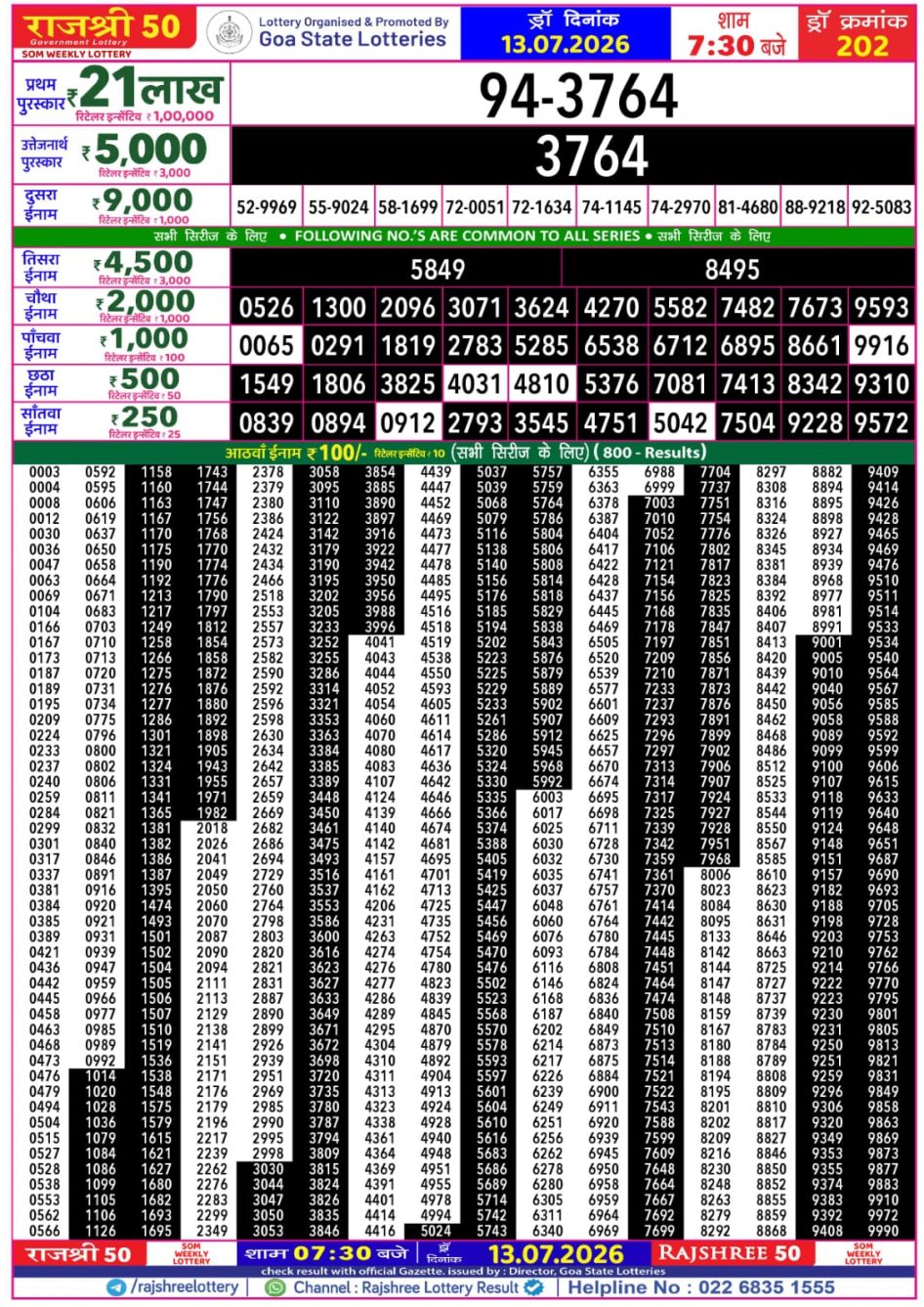 Everest Result Today Dear Lottery Chart