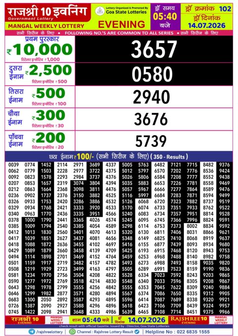 Everest Result Today Dear Lottery Chart