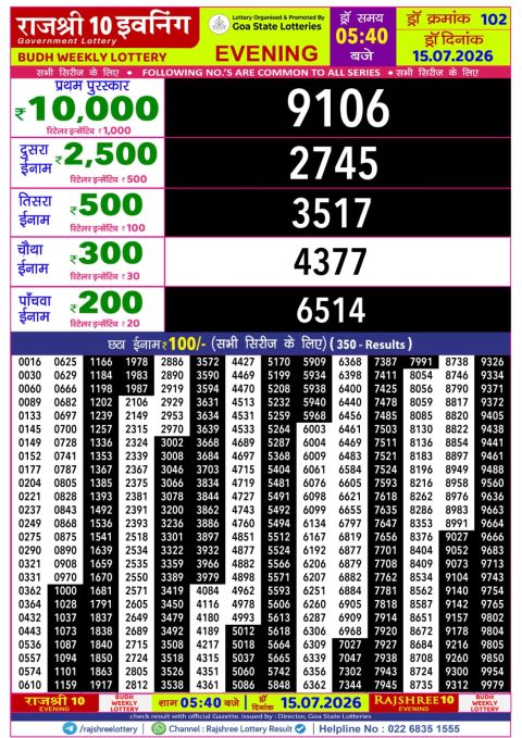 Everest Result Today Dear Lottery Chart