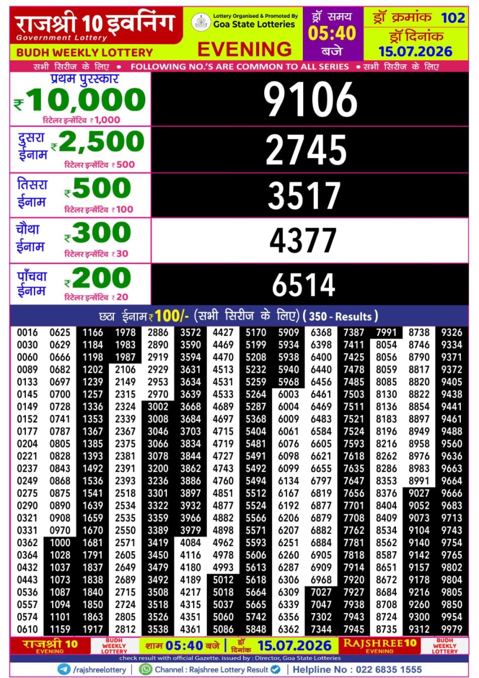 Everest Result Today Dear Lottery Chart