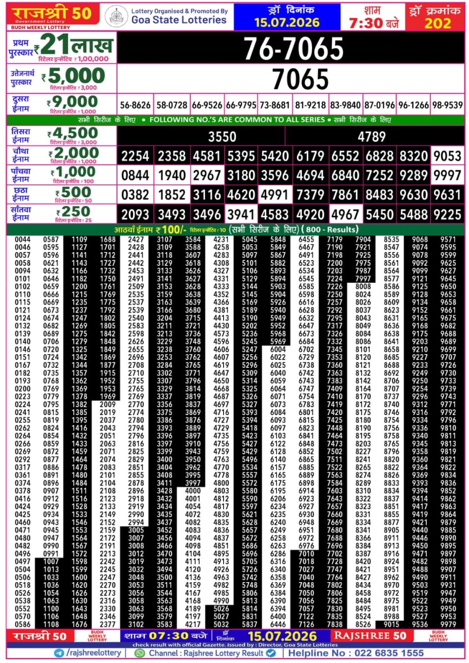 Everest Result Today Dear Lottery Chart