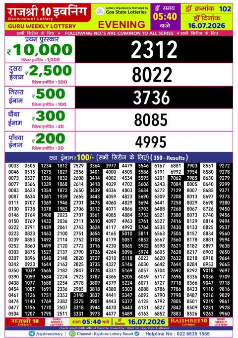 Everest Result Today Dear Lottery Chart