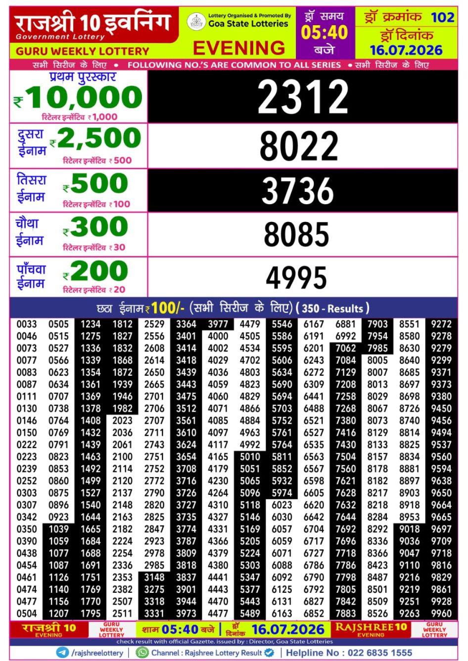 Everest Result Today Dear Lottery Chart