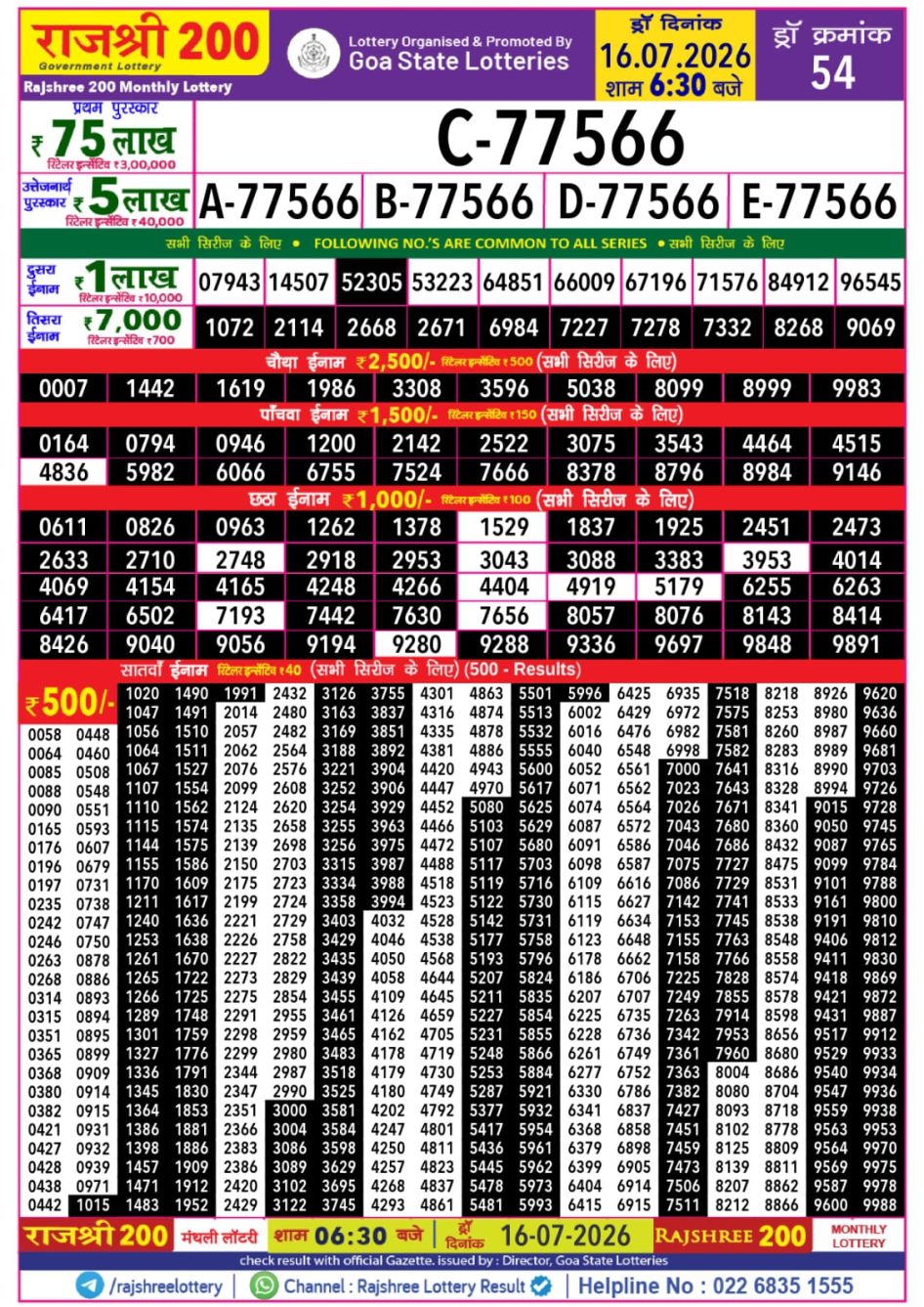 Everest Result Today Dear Lottery Chart