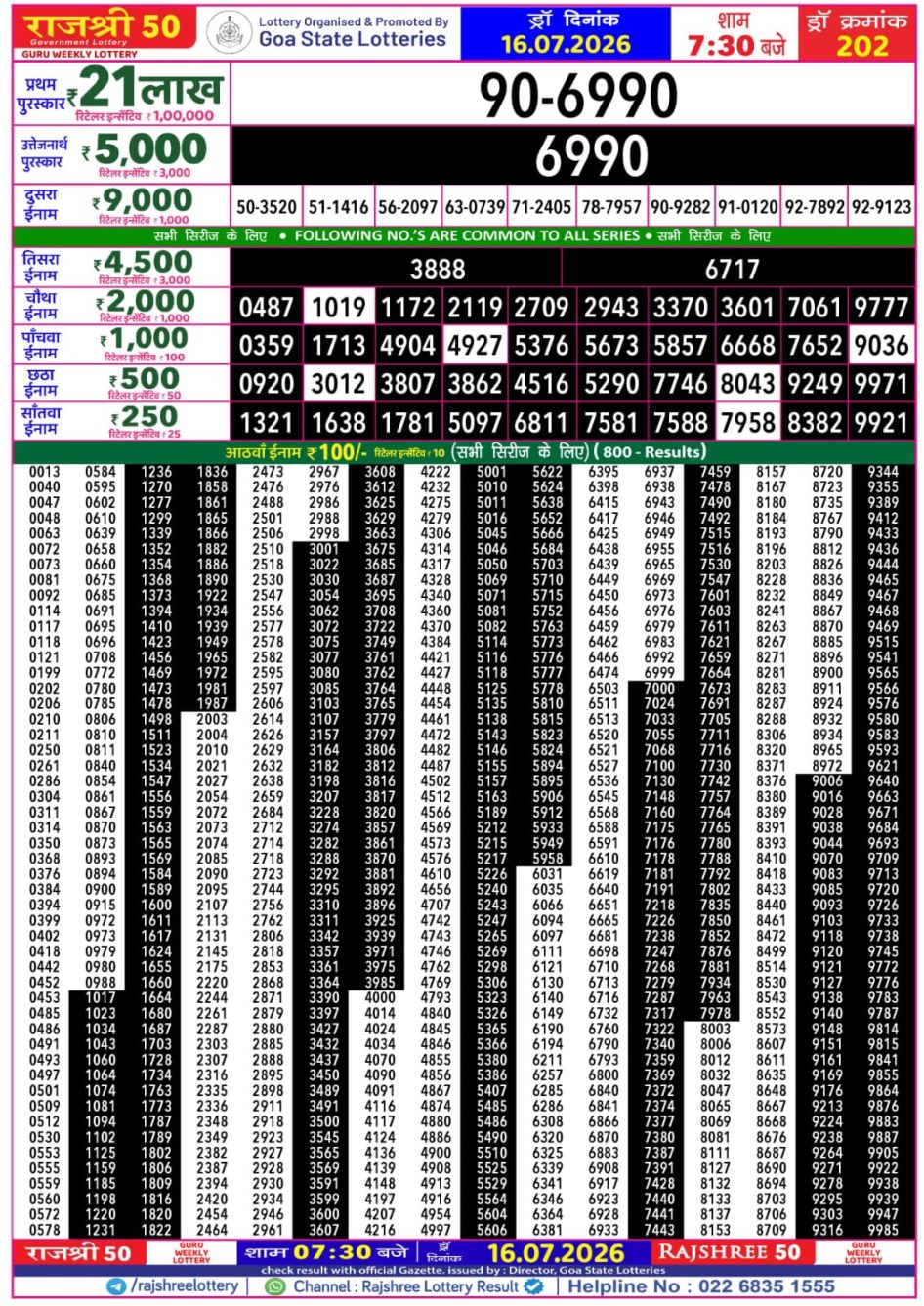 Everest Result Today Dear Lottery Chart