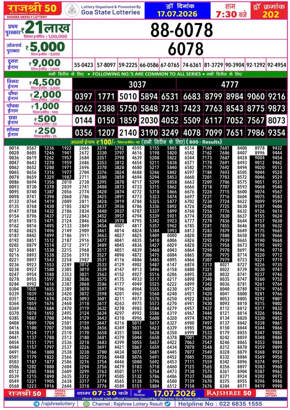 Everest Result Today Dear Lottery Chart