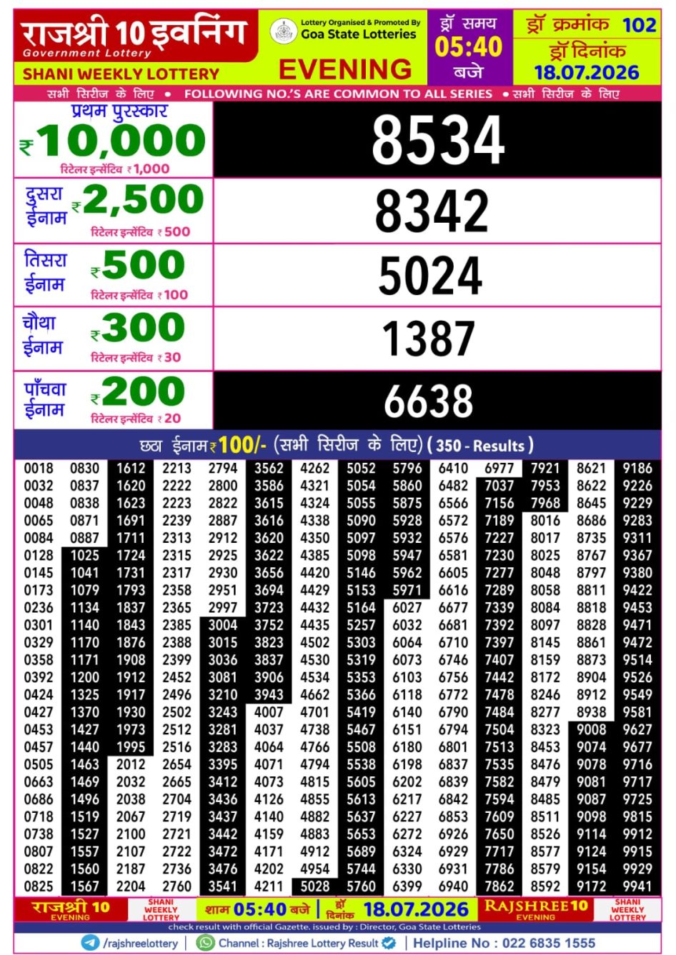 Everest Result Today Dear Lottery Chart
