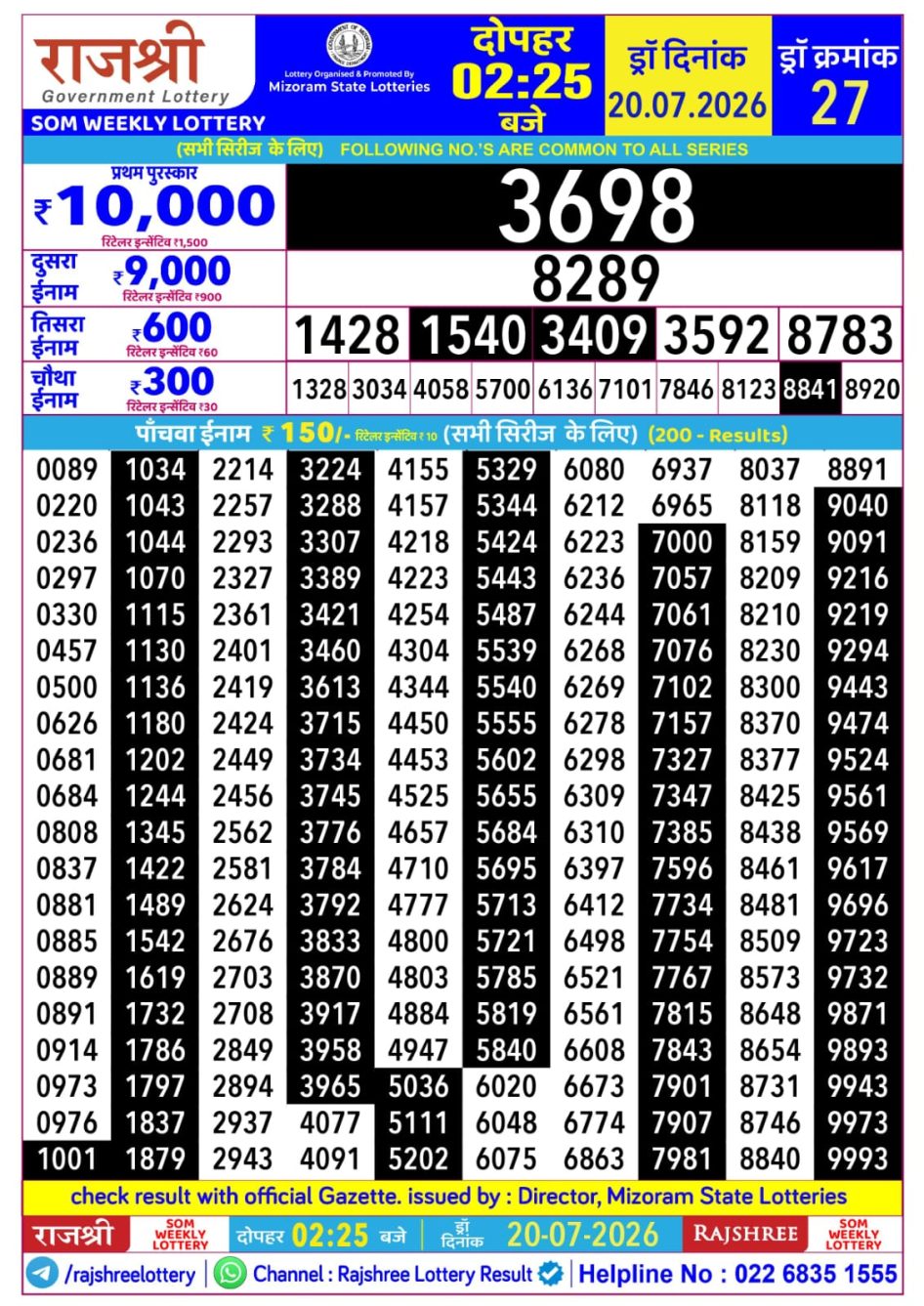 Everest Result Today Dear Lottery Chart