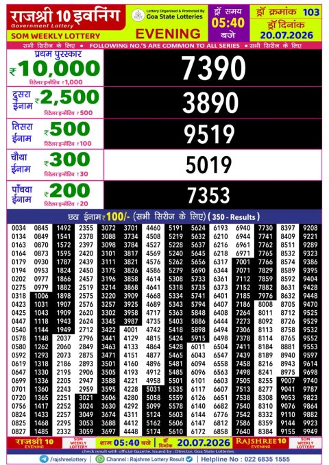 Everest Result Today Dear Lottery Chart
