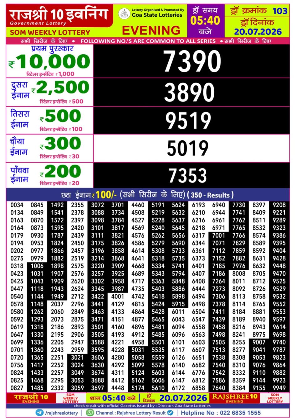 Everest Result Today Dear Lottery Chart