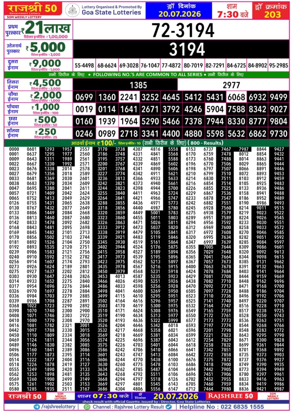Everest Result Today Dear Lottery Chart
