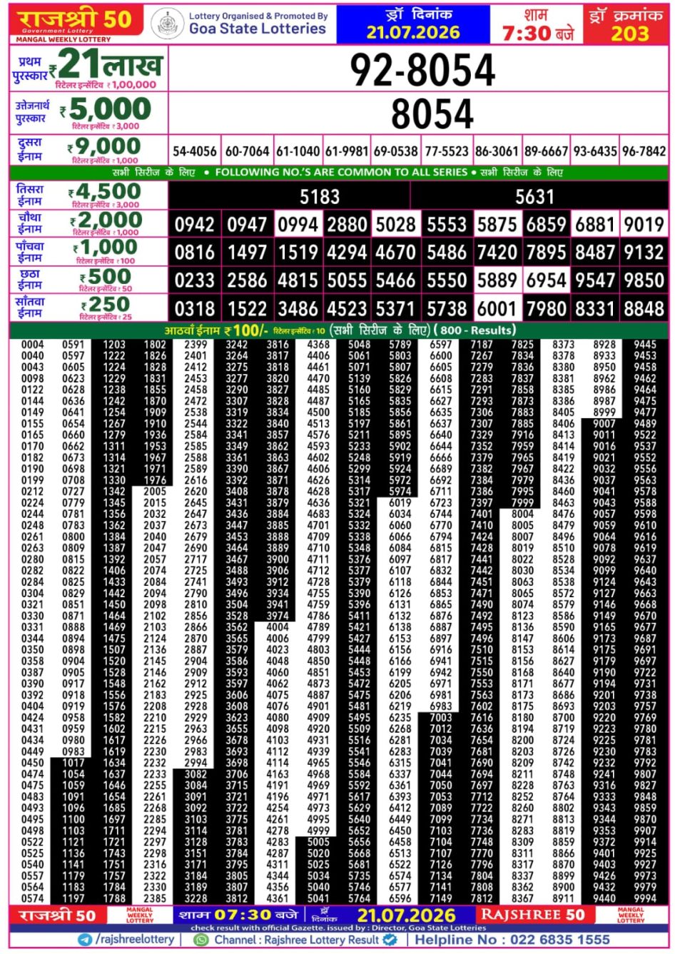 Everest Result Today Dear Lottery Chart