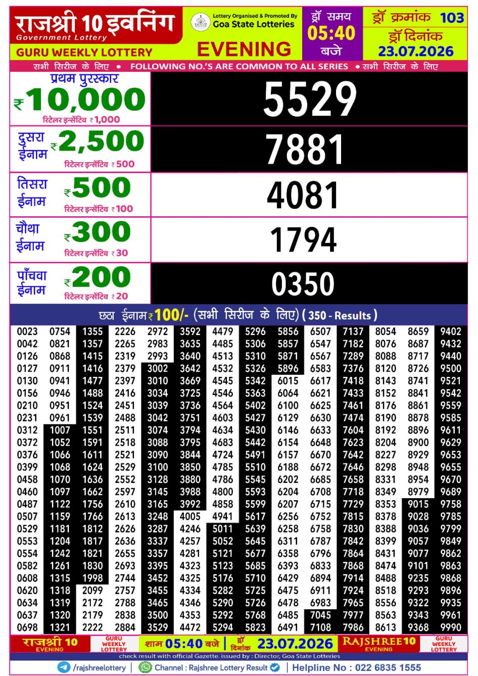 Everest Result Today Dear Lottery Chart