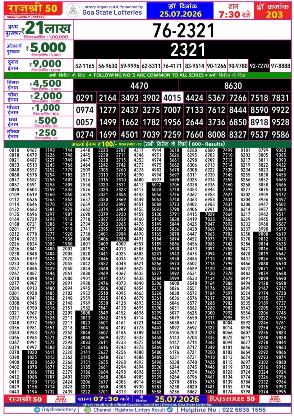 Everest Result Today Dear Lottery Chart