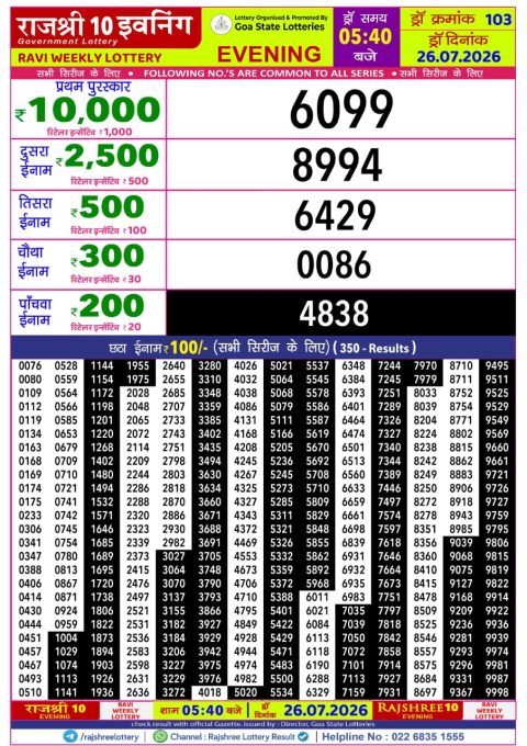 Everest Result Today Dear Lottery Chart