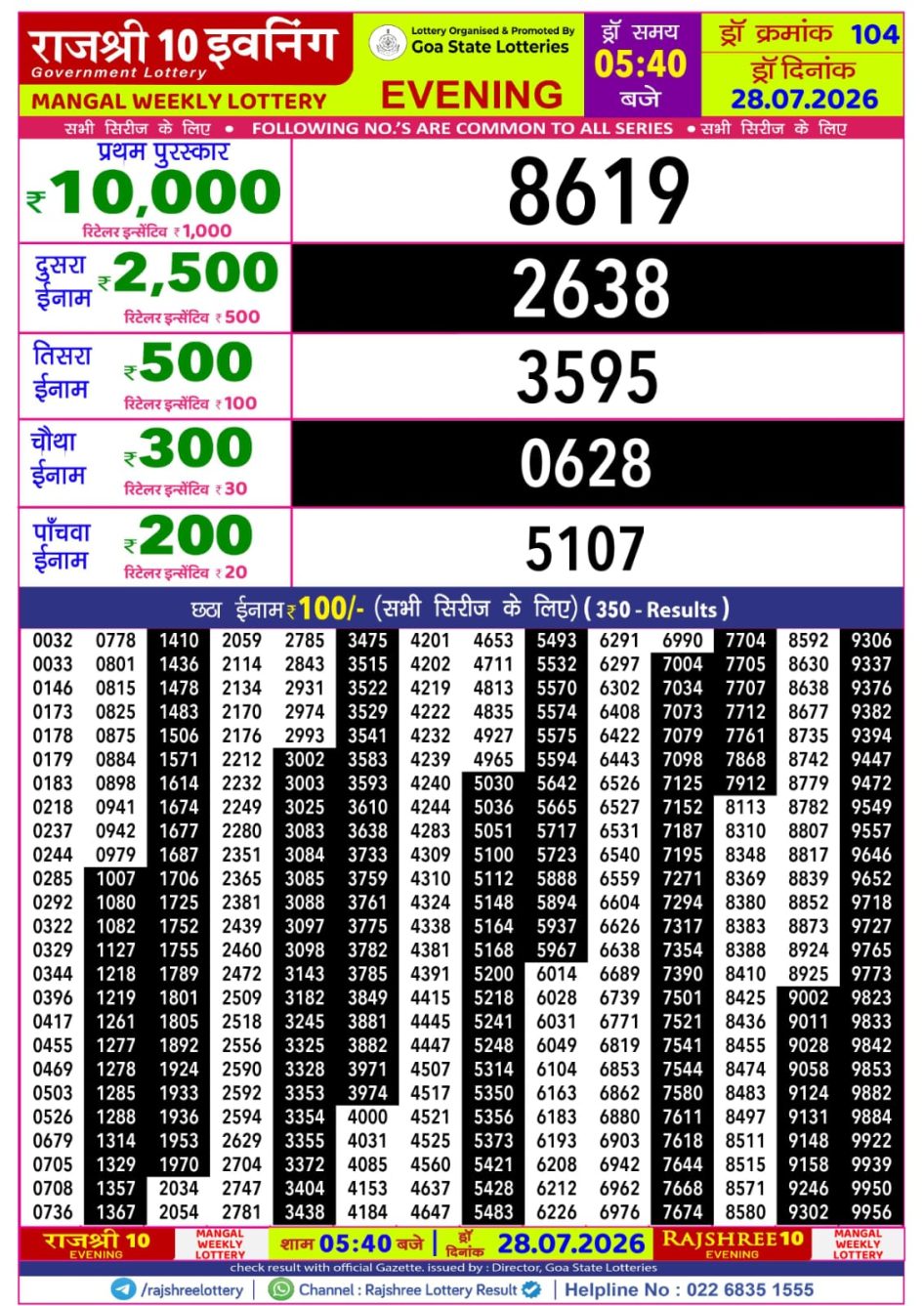Everest Result Today Dear Lottery Chart