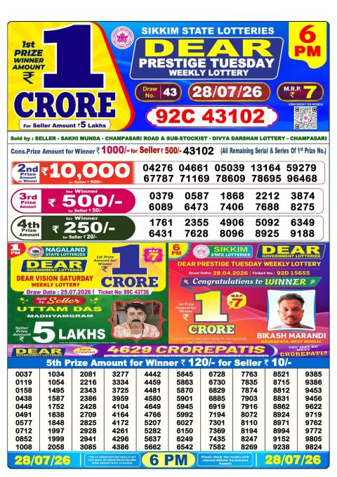 Everest Result Today Dear Lottery Chart