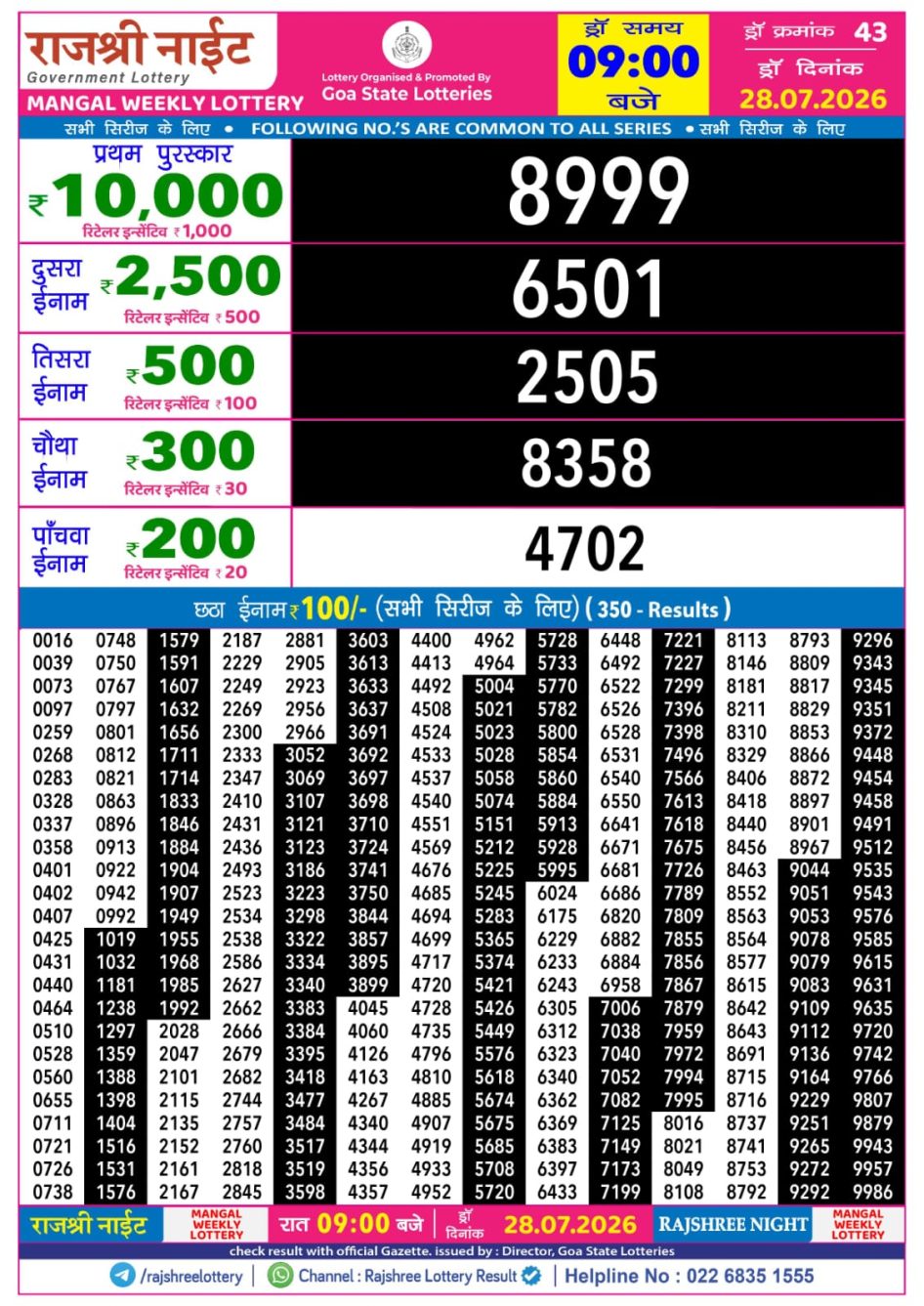 Everest Result Today Dear Lottery Chart
