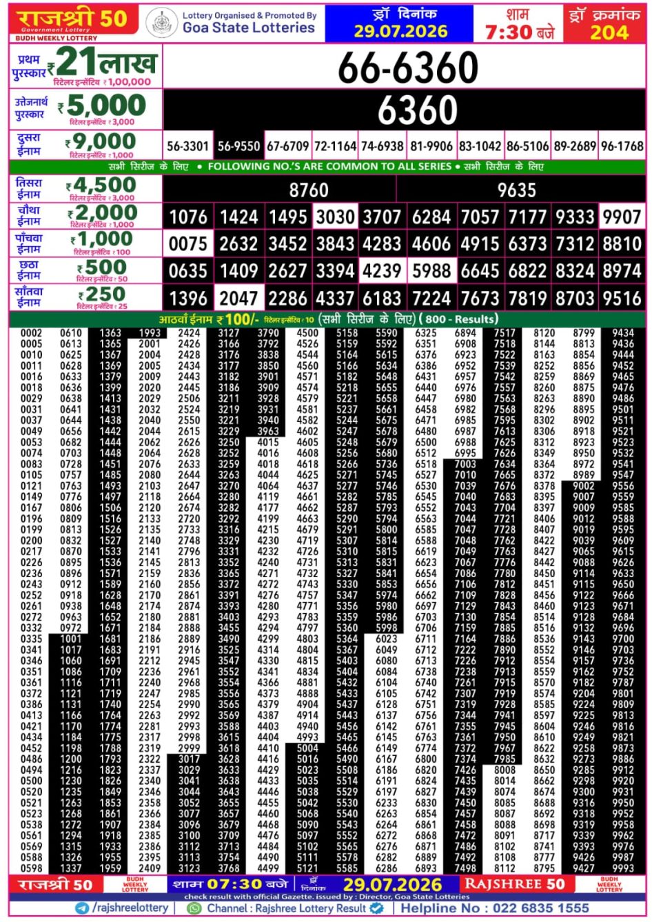 Everest Result Today Dear Lottery Chart