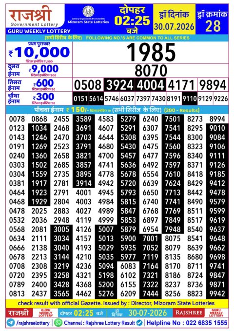 Everest Result Today Dear Lottery Chart