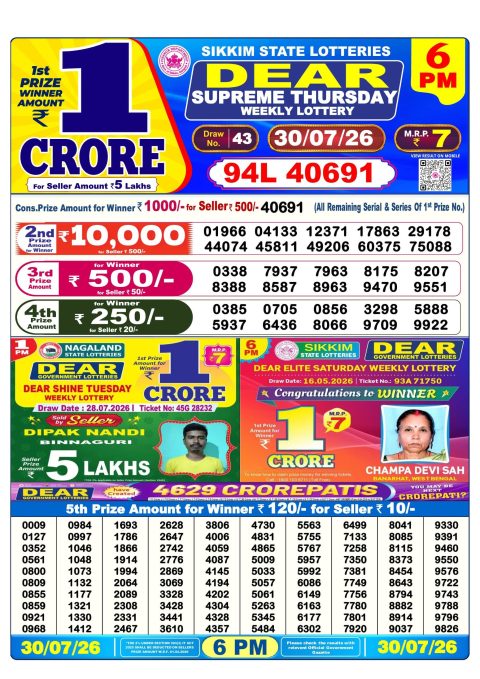 Everest Result Today Dear Lottery Chart