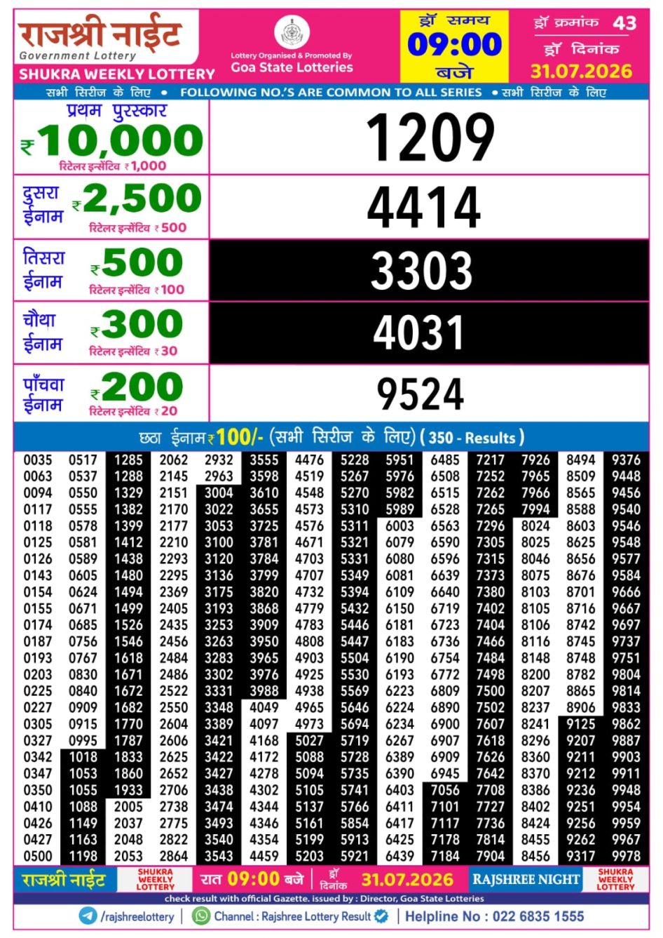 Everest Result Today Dear Lottery Chart