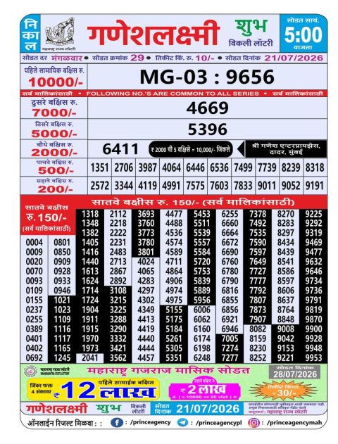 Everest Result Today Dear Lottery Chart