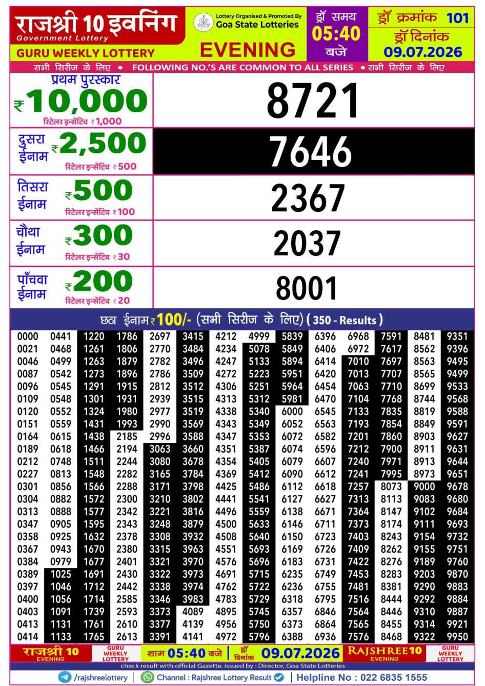 Everest Result Today Dear Lottery Chart