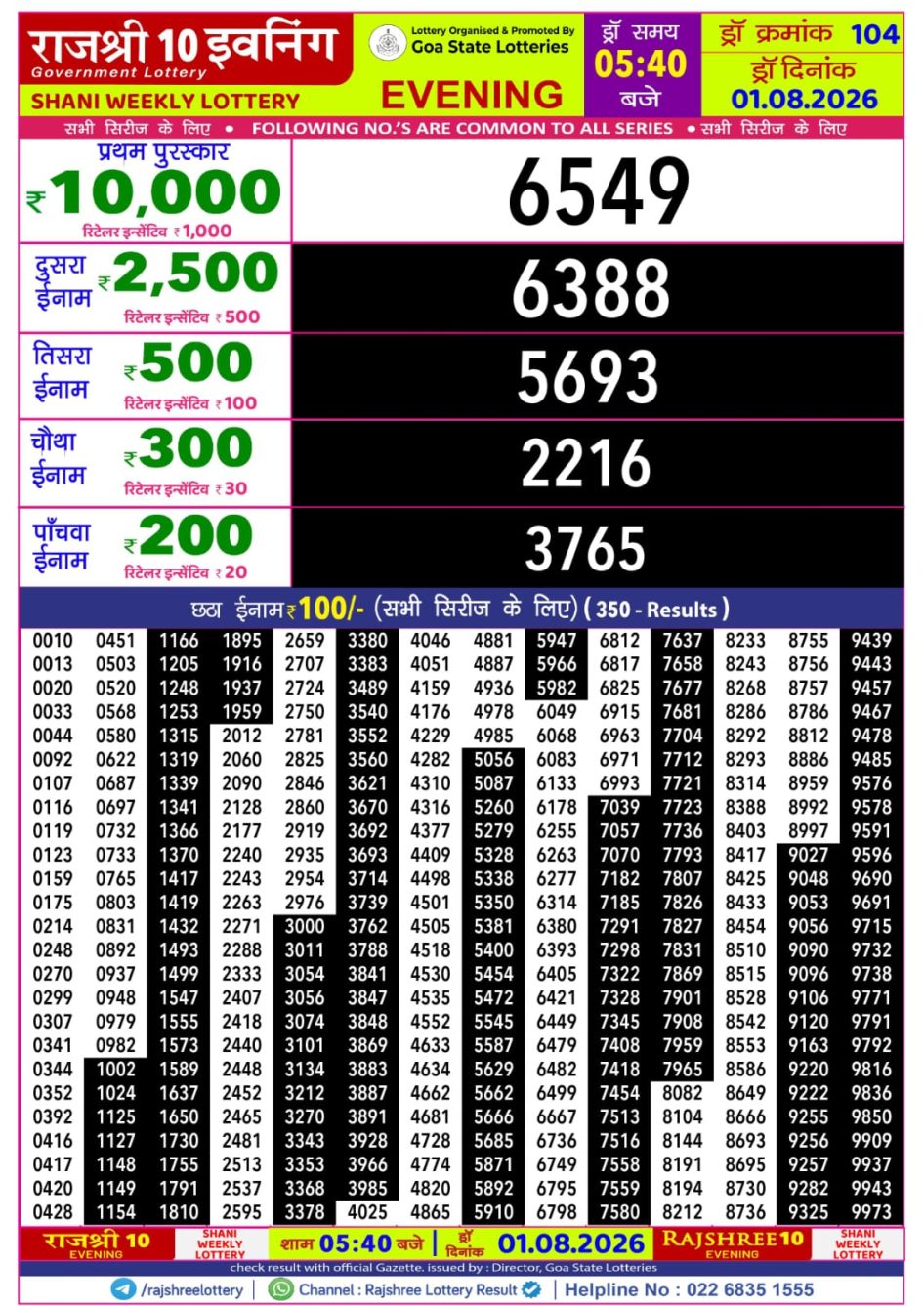 Everest Result Today Dear Lottery Chart