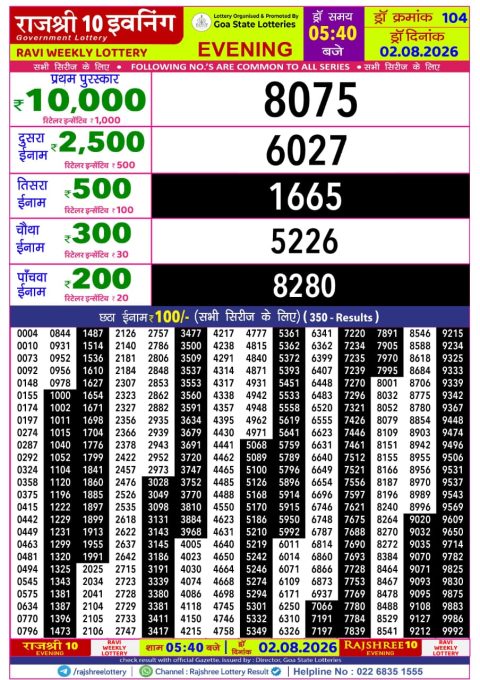 Everest Result Today Dear Lottery Chart
