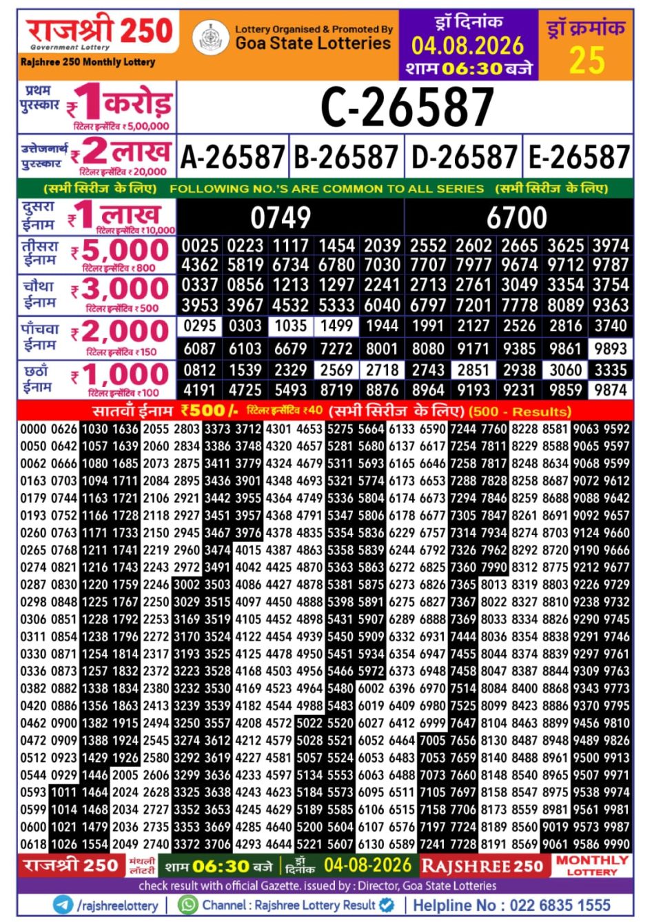 Everest Result Today Dear Lottery Chart