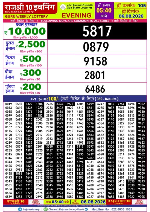 Everest Result Today Dear Lottery Chart