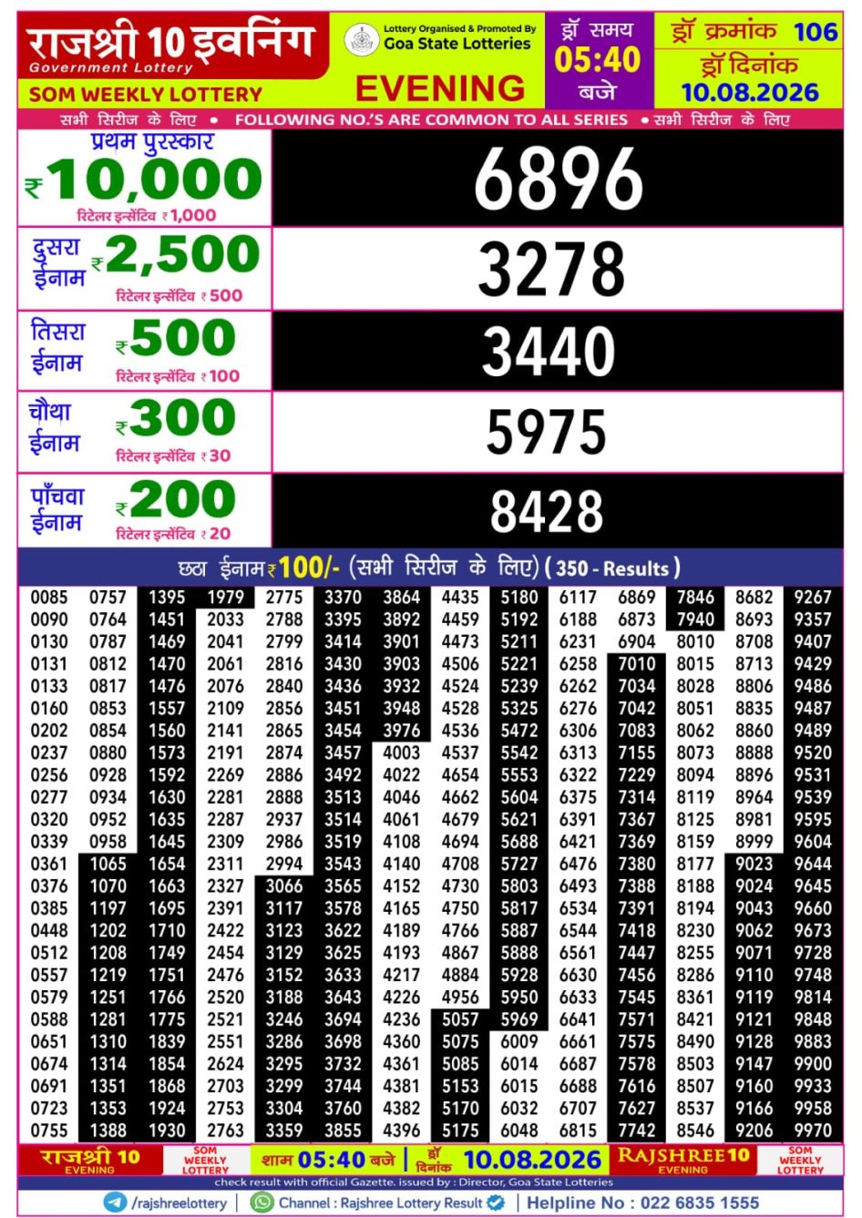 Everest Result Today Dear Lottery Chart