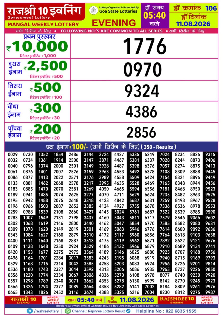 Everest Result Today Dear Lottery Chart