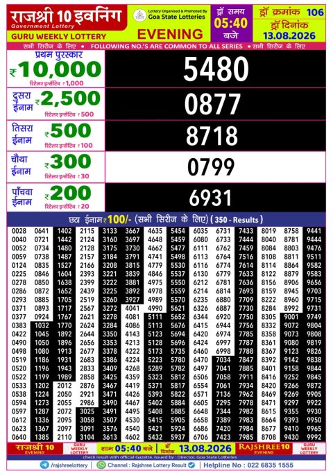 Everest Result Today Dear Lottery Chart
