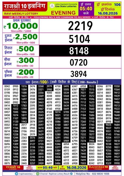 Everest Result Today Dear Lottery Chart