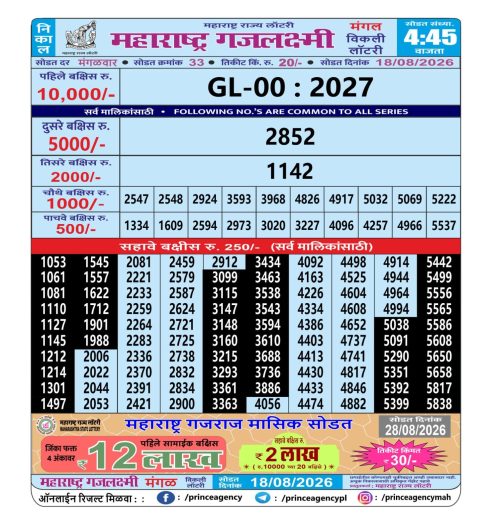 Everest Result Today Dear Lottery Chart