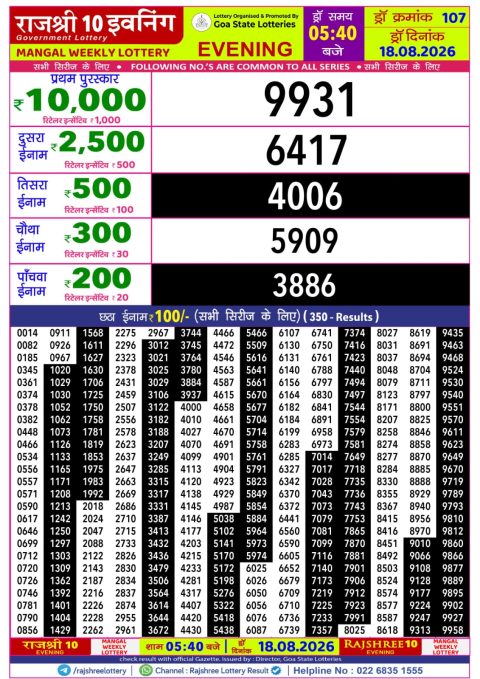 Everest Result Today Dear Lottery Chart