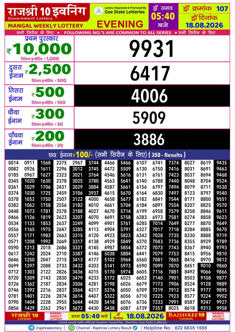 Everest Result Today Dear Lottery Chart