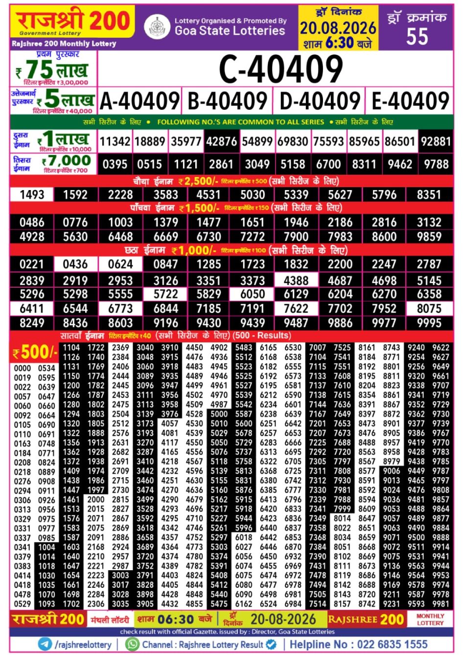 Everest Result Today Dear Lottery Chart