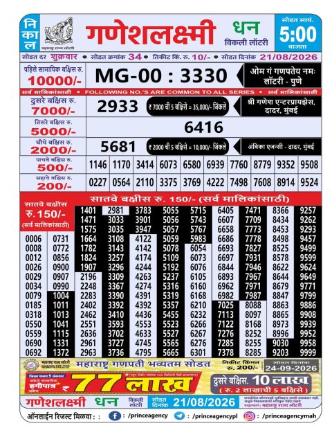 Everest Result Today Dear Lottery Chart