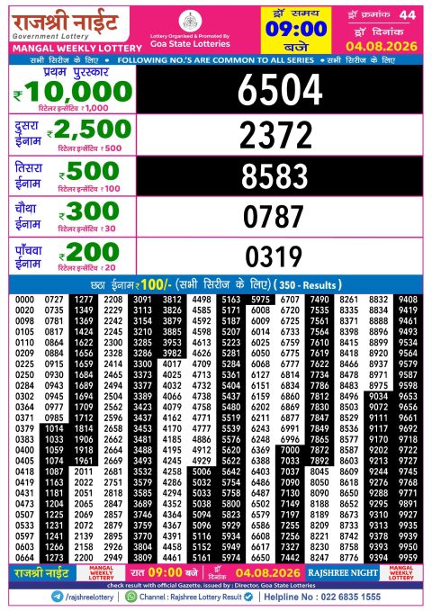 Everest Result Today Dear Lottery Chart