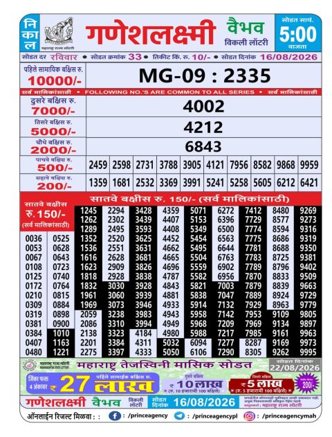 Everest Result Today Dear Lottery Chart