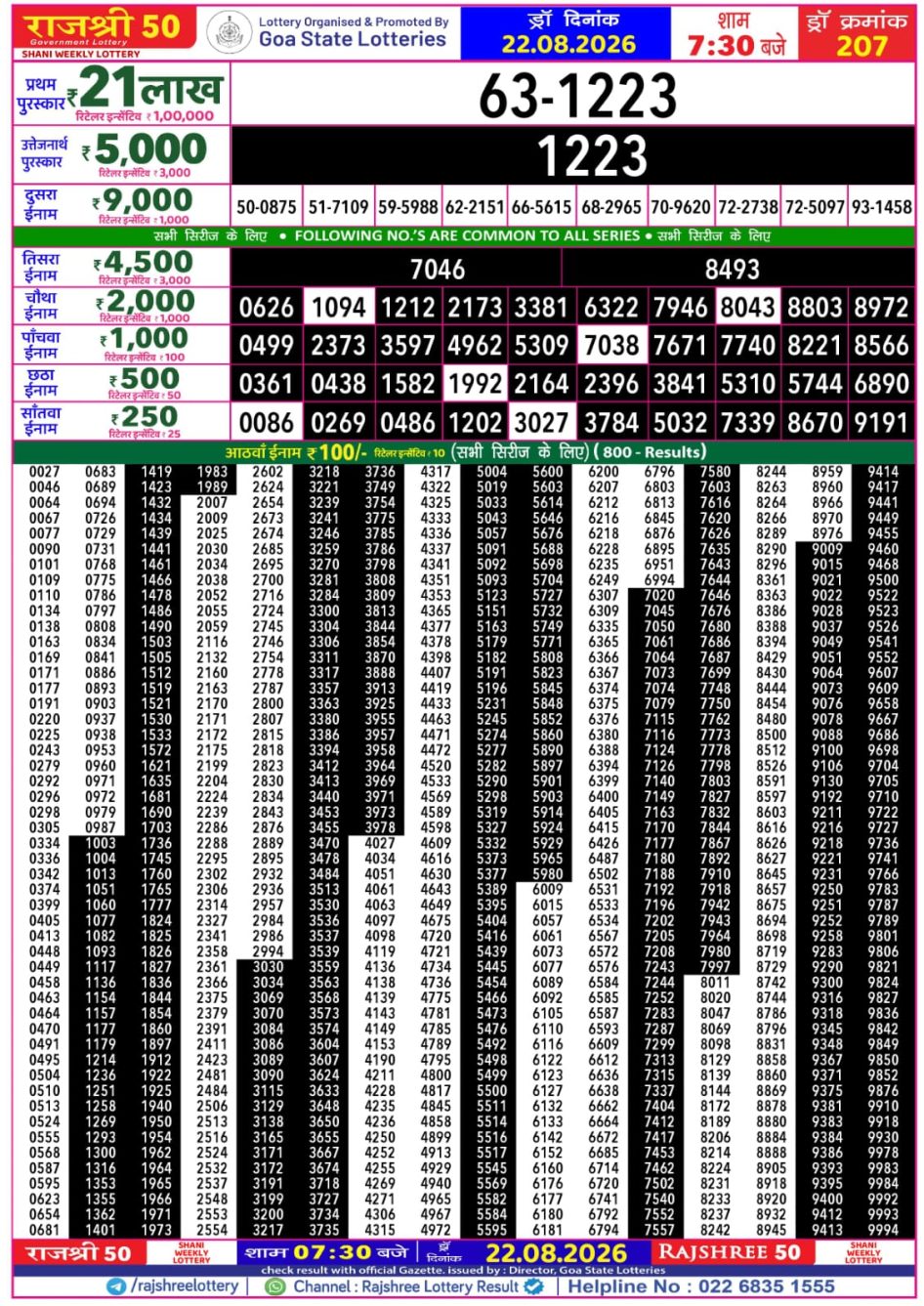 Everest Result Today Dear Lottery Chart